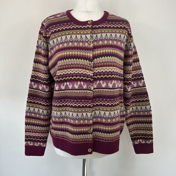 Sweaters - Country Rose Fair Isle Cardigan Size L Wool Blend Scandi Nordic Land Girl